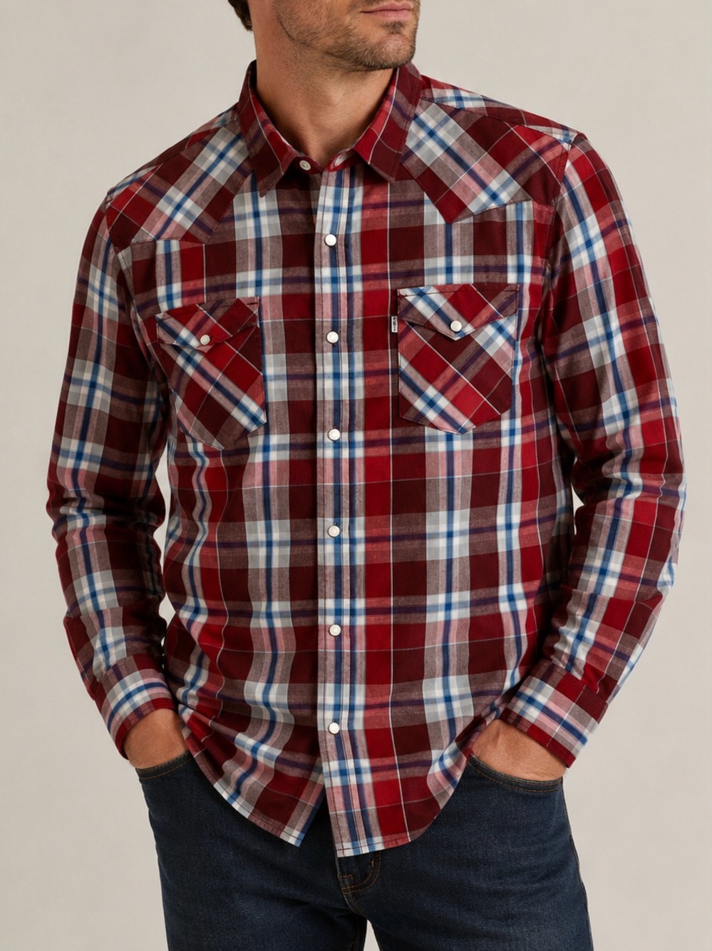 Levi's Red Plaid Men’s Snap-Button-Down Western Shirt Size L